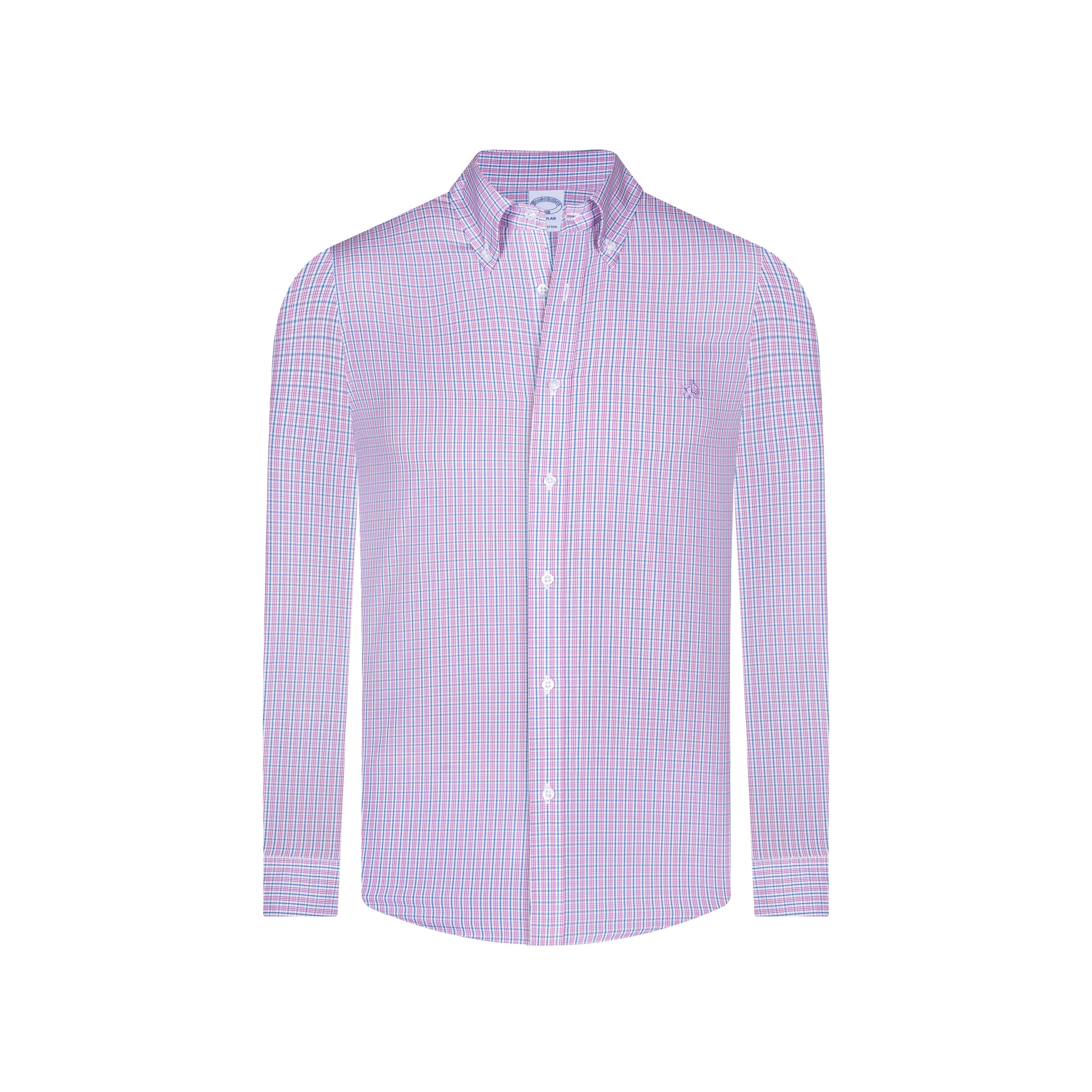 Camisa De Sport Color Morado Marca Brooks Brothers 100% Algodón Manga Larga Tejido Twill Hilos Super 120'S Classic Fit Diseño Cuadros Terminado Wrinkle Resistant Sperad Collar CS00971